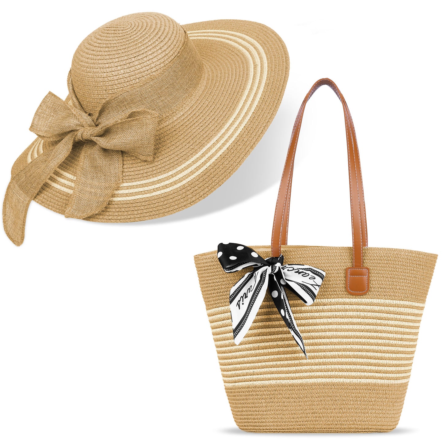 AEDAMURRA Woman Straw Hat Beach Hat, Sun Hats for Women Summer Hats Floppy UPF 50+ Soft with Sun Glasses Ribbon Khaki