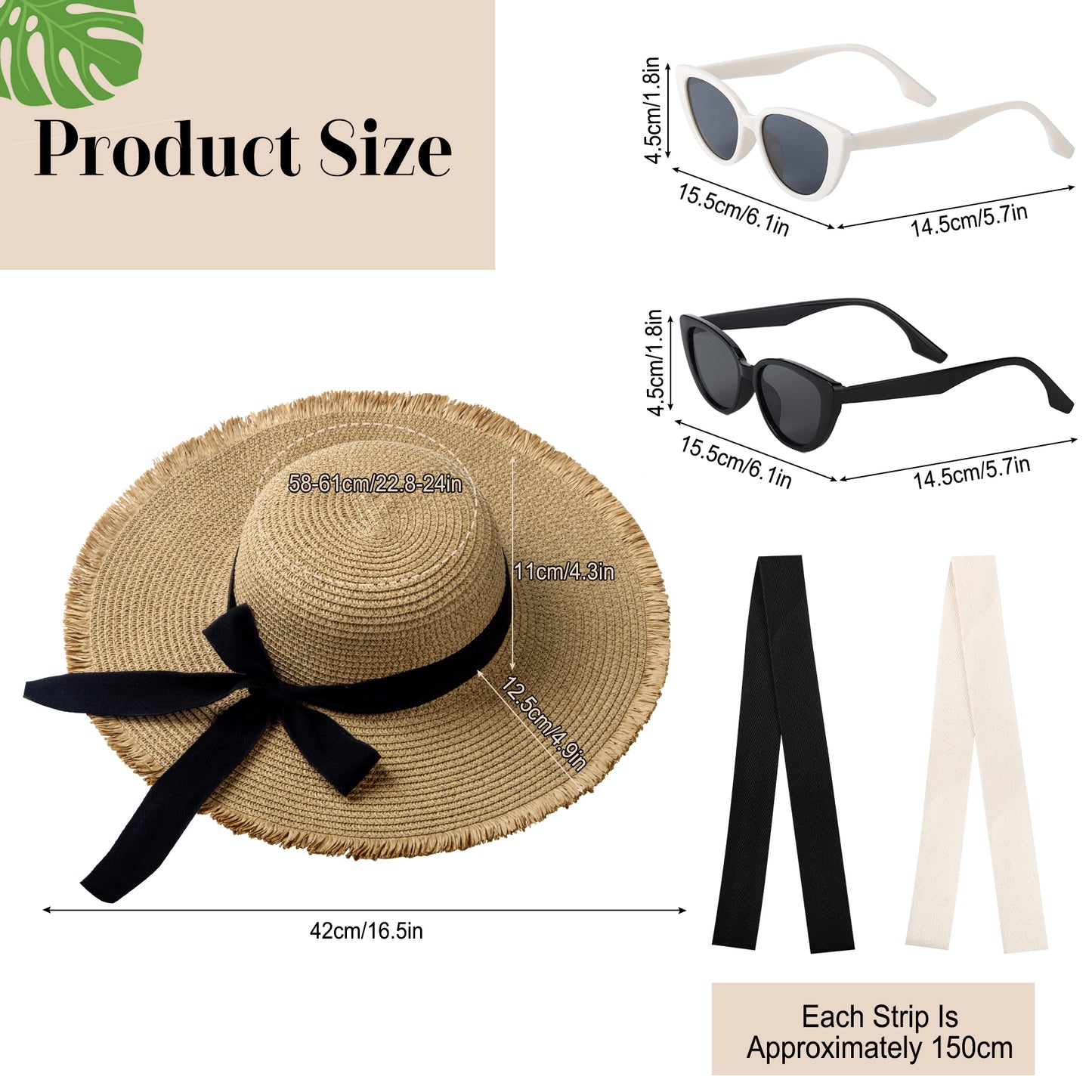 AEDAMURRA Women Straw Hats Beach Hats for Women, Sun Hats for Women Wide Brim UPF 50+ Soft with Sun Glasses Ribbon Khaki