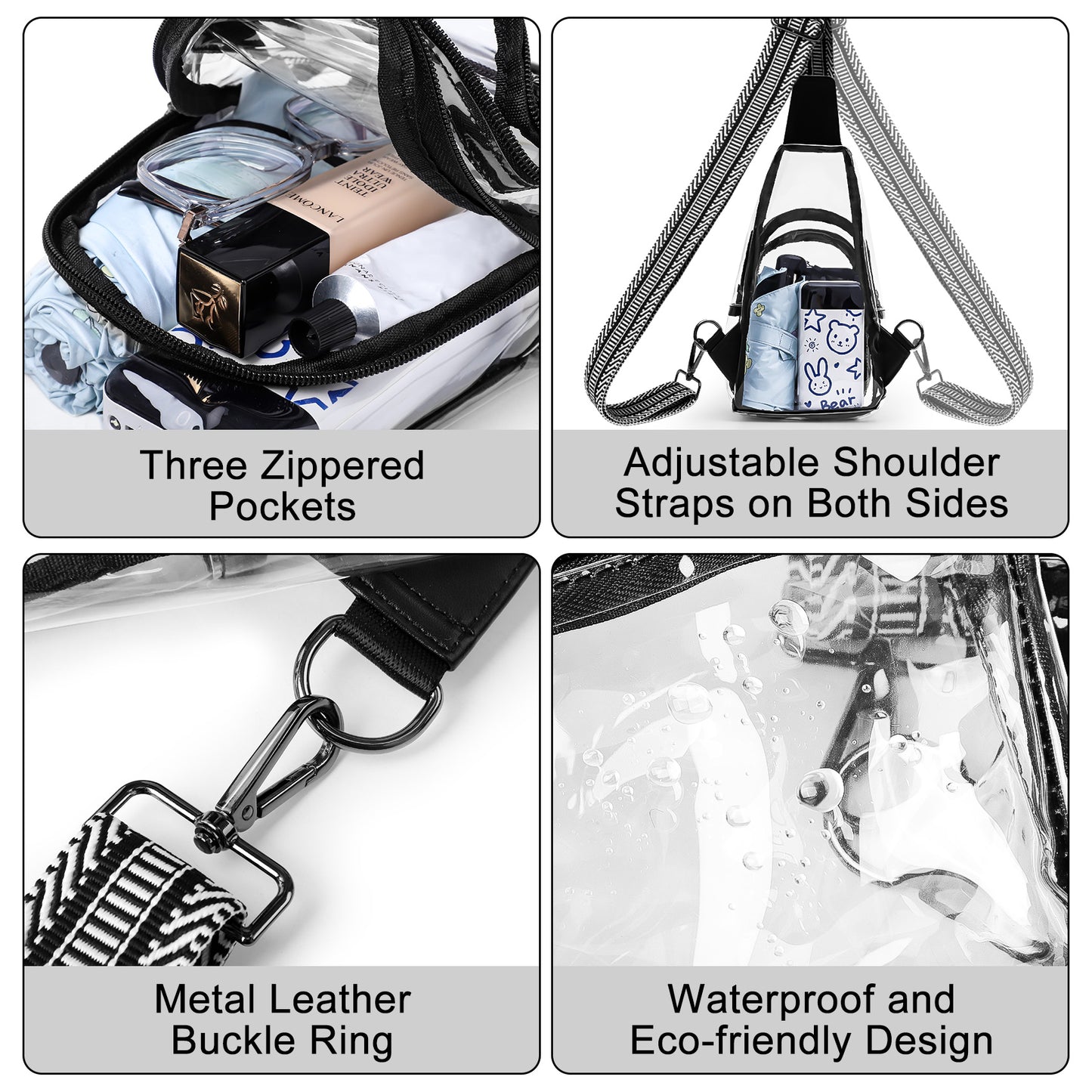 AEDAMURRA Clear Bag Stadium Approved Sling Bag Pack Crossbody Adjustable Strap Purses for Women Men