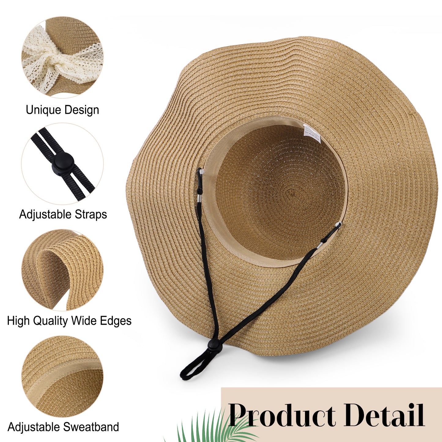 AEDAMURRA Straw Hats and Bag for women Beach Hat, Sun Hat for Women Women Summer Hat Wide Brim UPF 50+ Khaki