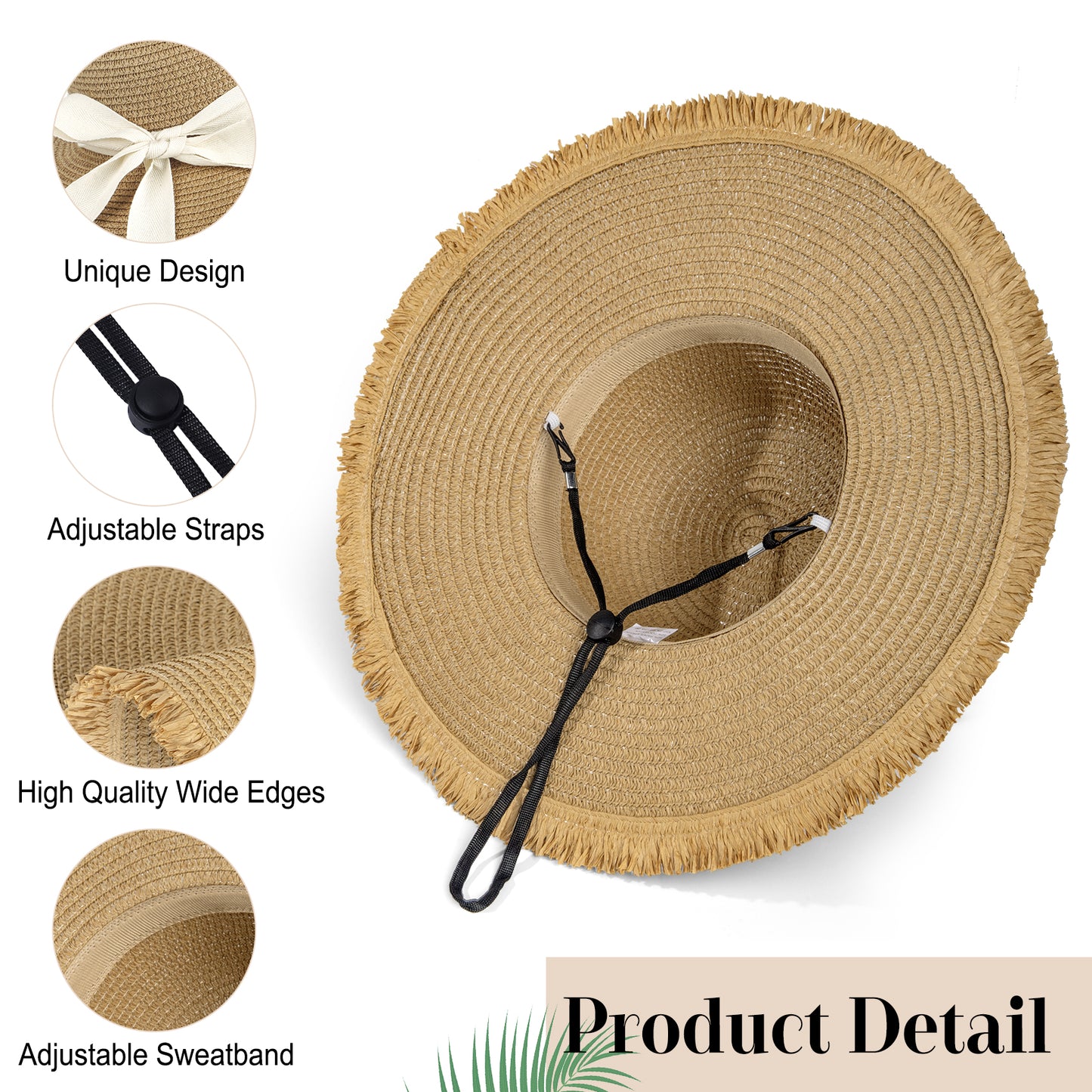 AEDAMURRA Women Straw Hats Beach Hats for Women, Sun Hats for Women Wide Brim UPF 50+ Soft with Sun Glasses Ribbon Khaki