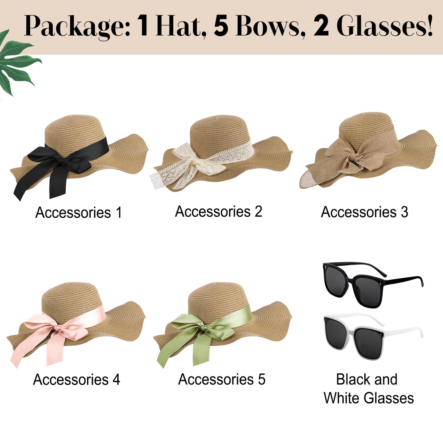 AEDAMURRA Straw Hats and Bag for women Beach Hat, Sun Hat for Women Women Summer Hat Wide Brim UPF 50+ Khaki