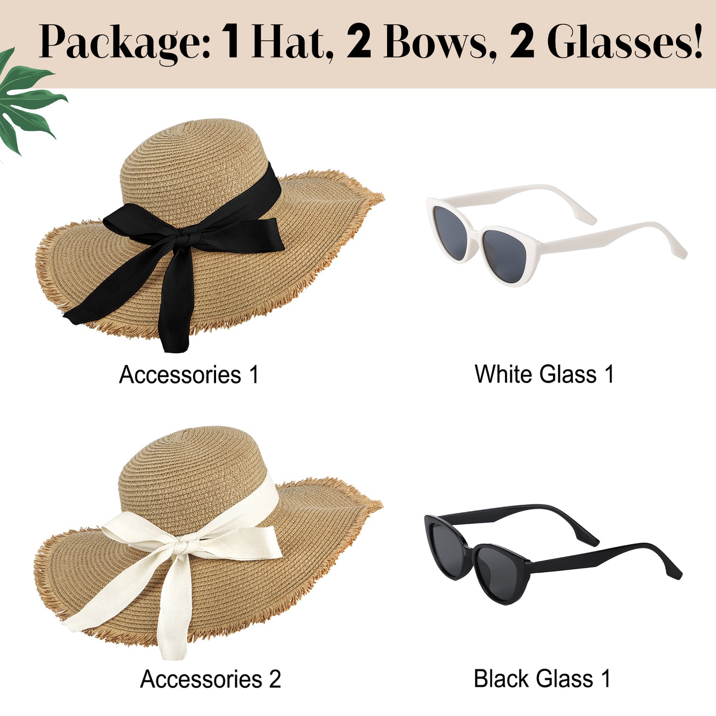 AEDAMURRA Women Straw Hats Beach Hats for Women, Sun Hats for Women Wide Brim UPF 50+ Soft with Sun Glasses Ribbon Khaki