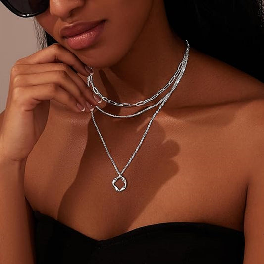 AEDAMURRA 14K Gold Layered Gold Necklaces for Women Circle Paperclip Chain Stackable Dainty