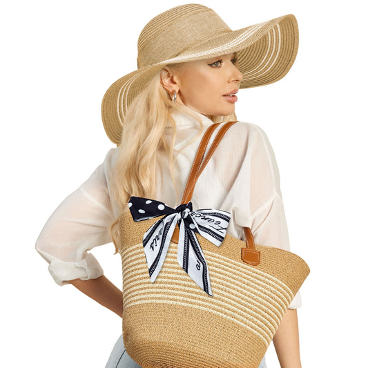 AEDAMURRA Woman Straw Hat Beach Hat, Sun Hats for Women Summer Hats Floppy UPF 50+ Soft with Sun Glasses Ribbon Khaki