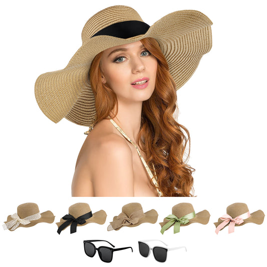 AEDAMURRA Straw Hats and Bag for women Beach Hat, Sun Hat for Women Women Summer Hat Wide Brim UPF 50+ Khaki