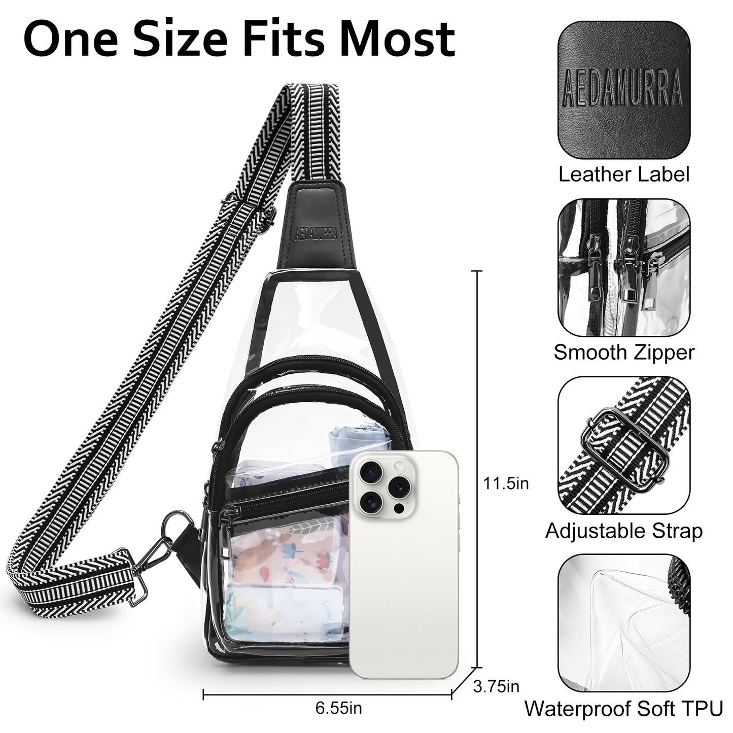 AEDAMURRA Clear Bag Stadium Approved Sling Bag Pack Crossbody Adjustable Strap Purses for Women Men