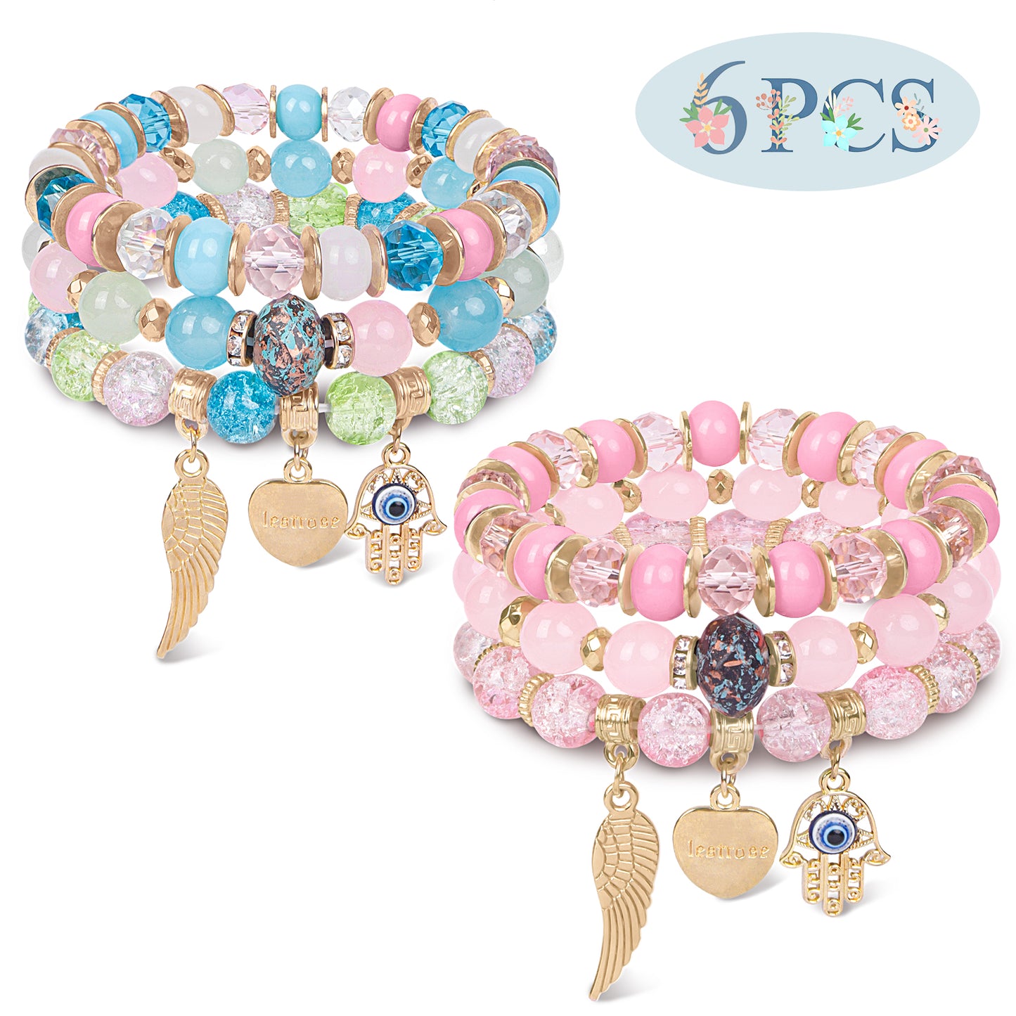 AEDAMURRA Bracelets for Women, Bohemian Stackable Stretch Retro Gifts Jewelry Colored and Pink