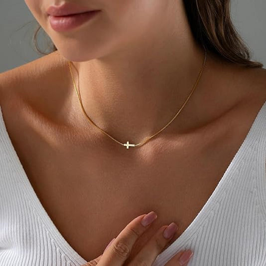 AEDAMURRA Cross Necklace for Women 14K Real Gold