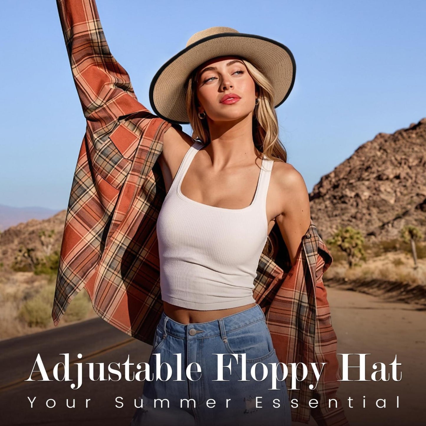 AEDAMURRA Wide Brim Summer Straw Hat Foldable Packable Roll up Cap