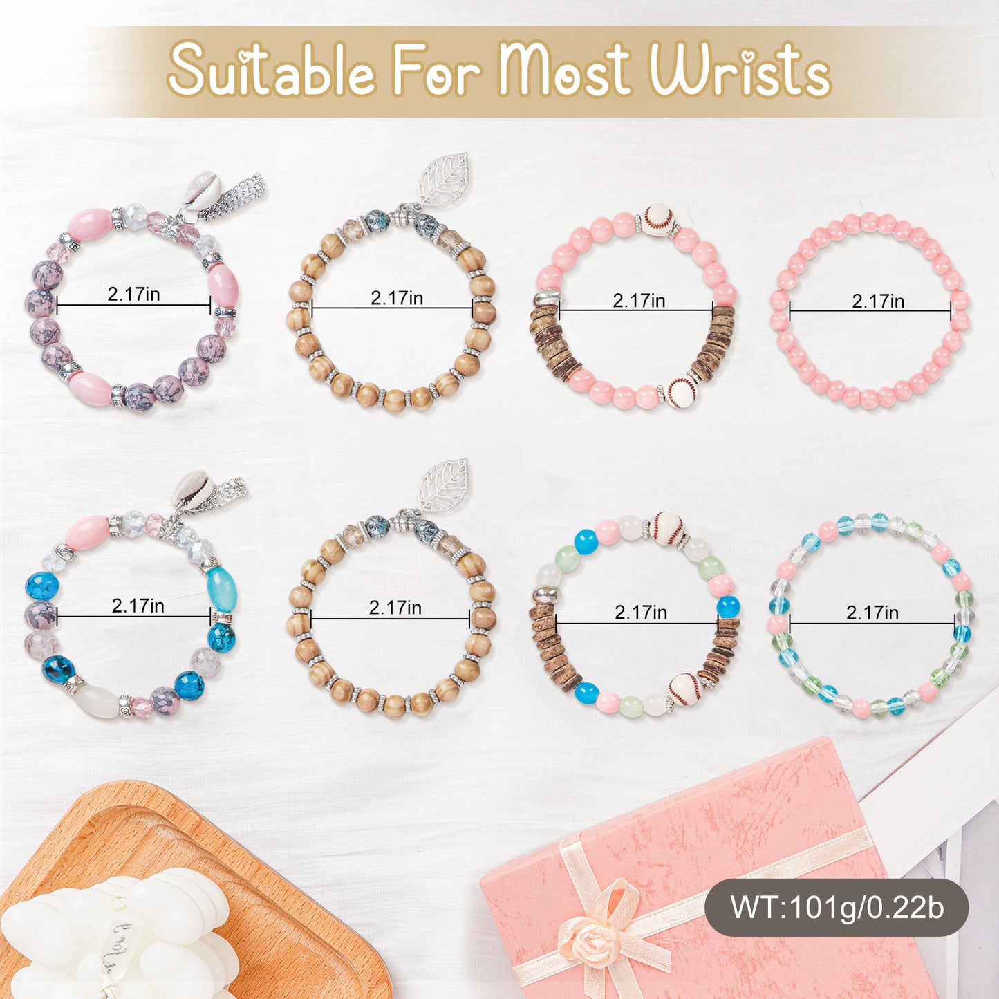 AEDAMURRA Bracelets for Women, Bohemian Stackable Stretch Retro Gifts Jewelry Colored and Pink