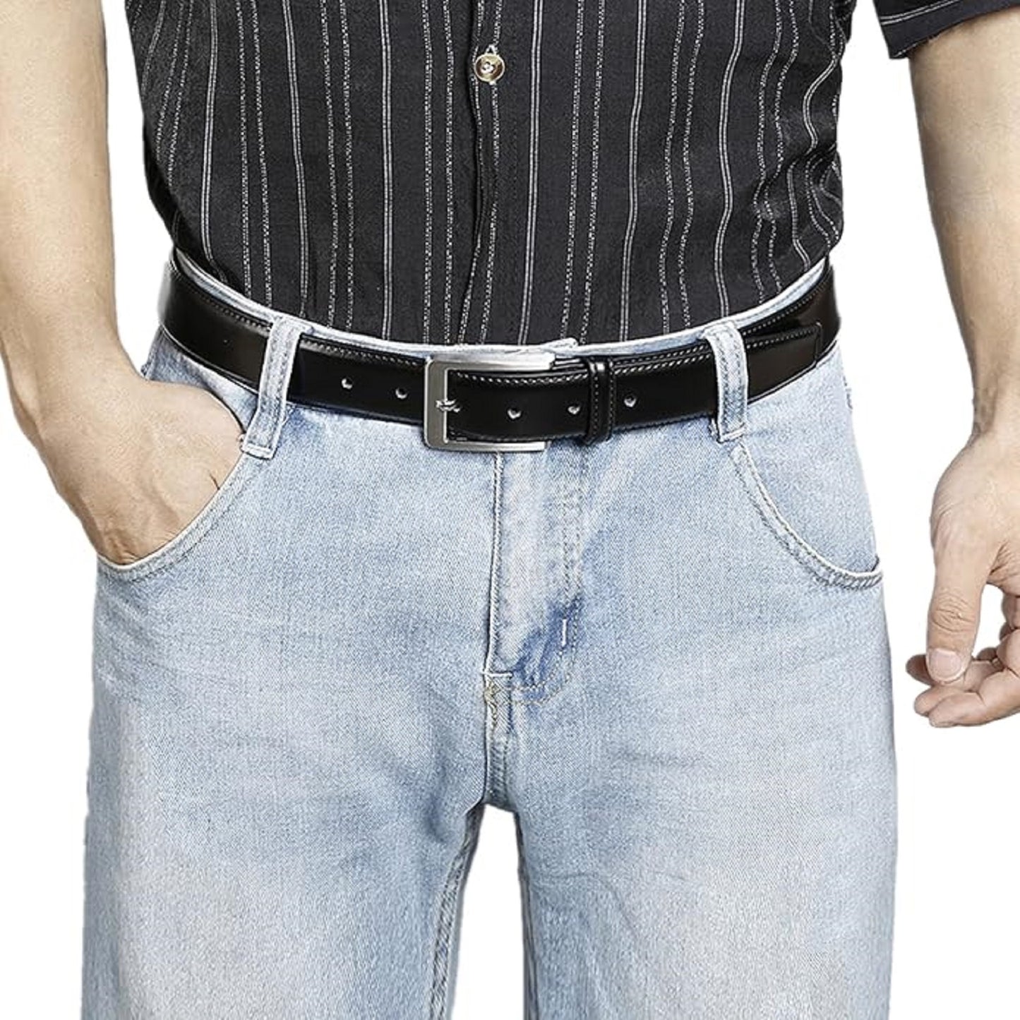 AEDAMURRA Men's Casual Leather Jeans Belt with Prong Buckle
