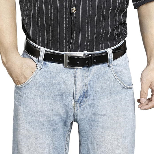 AEDAMURRA Men's Casual Leather Jeans Belt with Prong Buckle