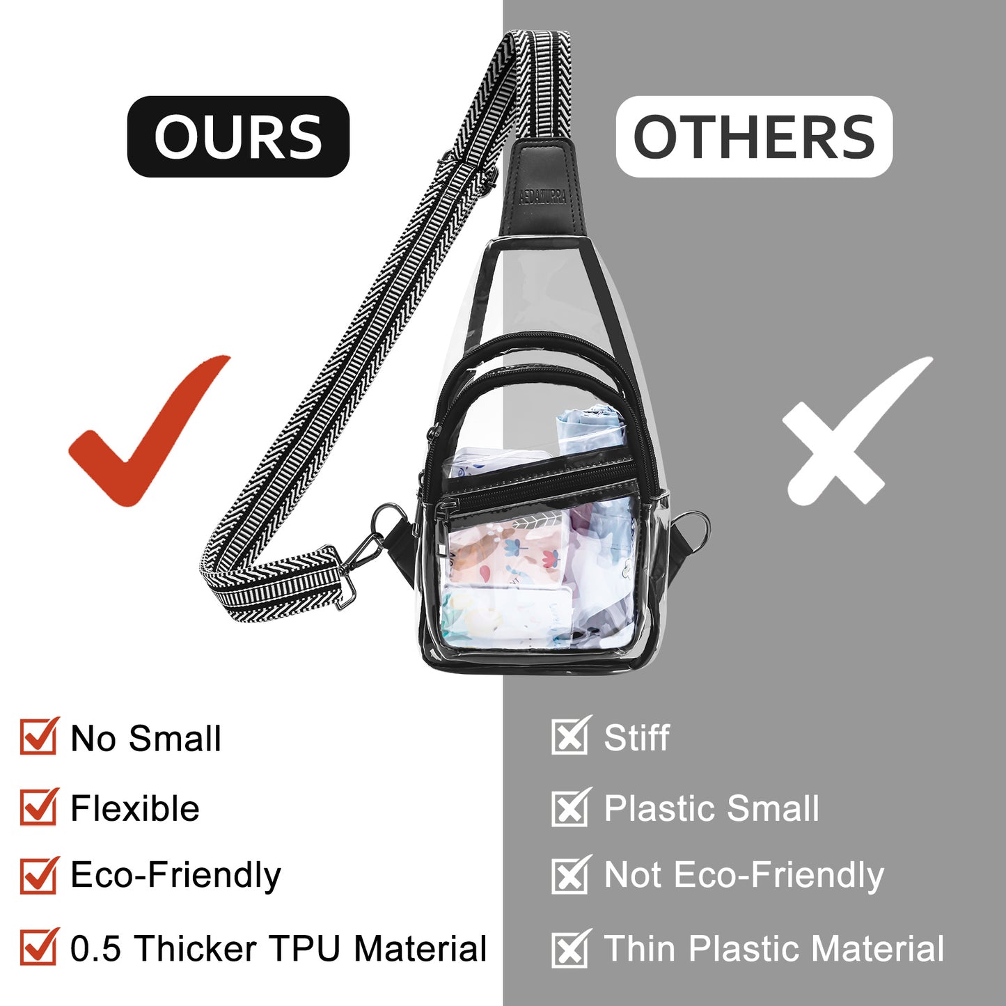 AEDAMURRA Clear Bag Stadium Approved Sling Bag Pack Crossbody Adjustable Strap Purses for Women Men
