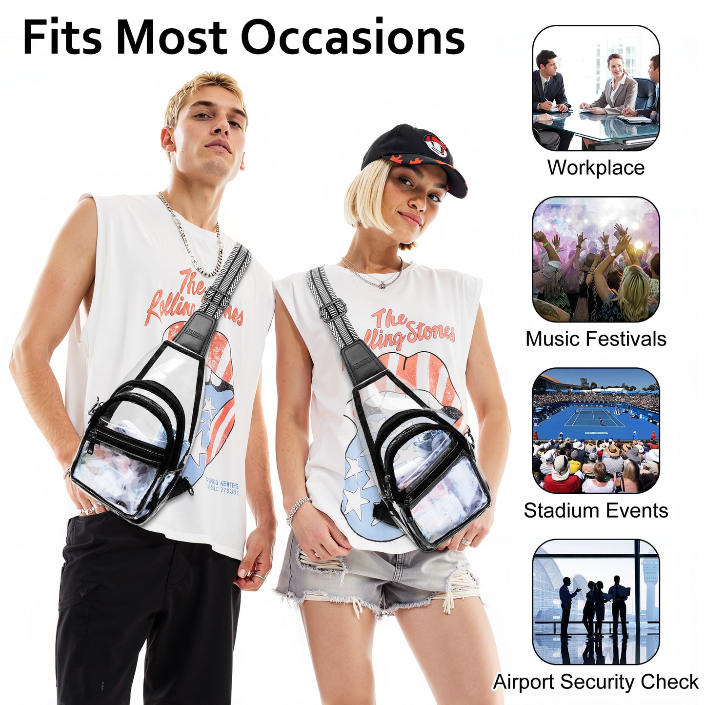 AEDAMURRA Clear Bag Stadium Approved Sling Bag Pack Crossbody Adjustable Strap Purses for Women Men