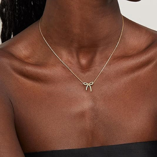 AEDAMURRA Gold Necklace for Women Cute Small Tiny Bow Necklace 14K Dainty Gold