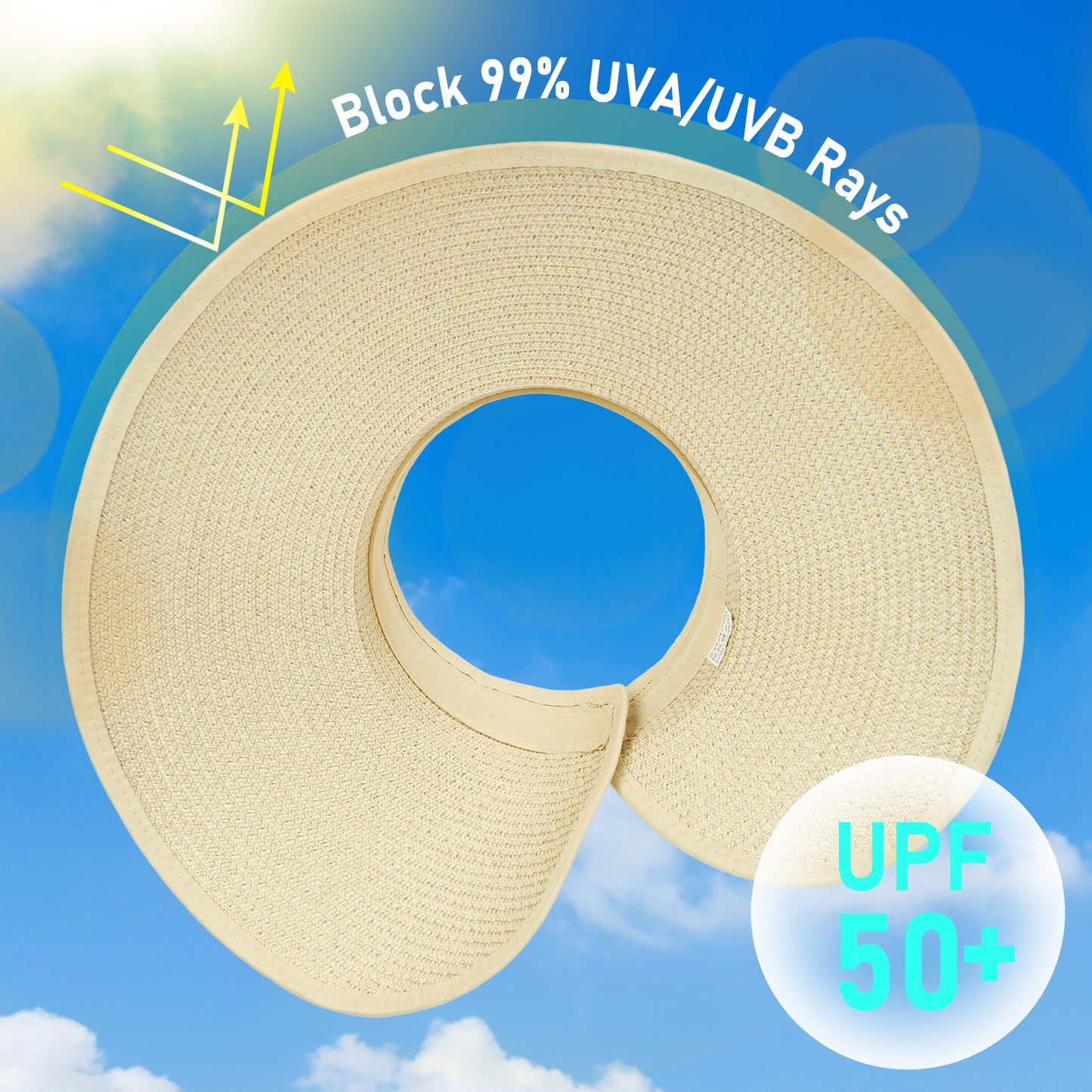 AEDAMURRA 2 Pcs Women Sun Straw Hats Beach Hat for Woman, Summer Hat UPF 50+ Foldable Floppy hats with Glasses Khaki and Beige