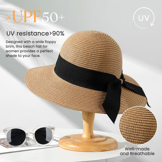 AEDAMURRA Women Floppy Sun Hat Summer Wide Brim Straw Hat for Travel