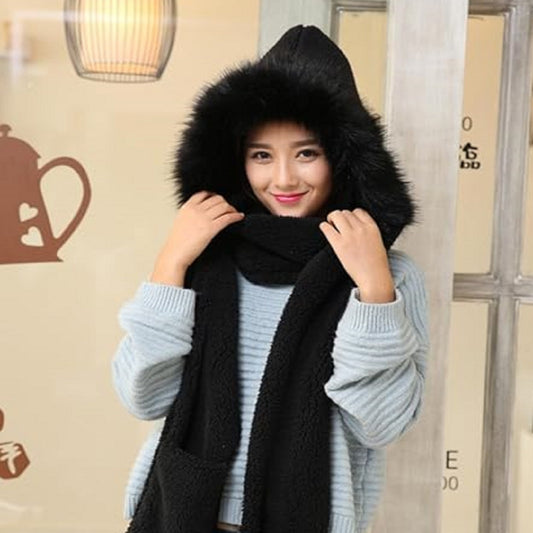 AEDAMURRA Winter Warm Women Hoodie Hat/Scarf/Gloves Set