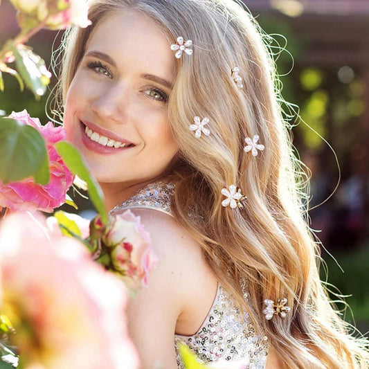 AEDAMURRA Small Pearl Claw Clips with Flower Design, Sweet Artificial Bangs Clips Decorative Hair