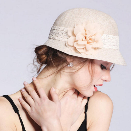 AEDAMURRA Women's Gatsby Cloche Hat with Lace Band and Flower