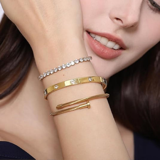 AEDAMURRA 18 K Gold Plated Love Bangle Bracelet Set Bangle Set for Love