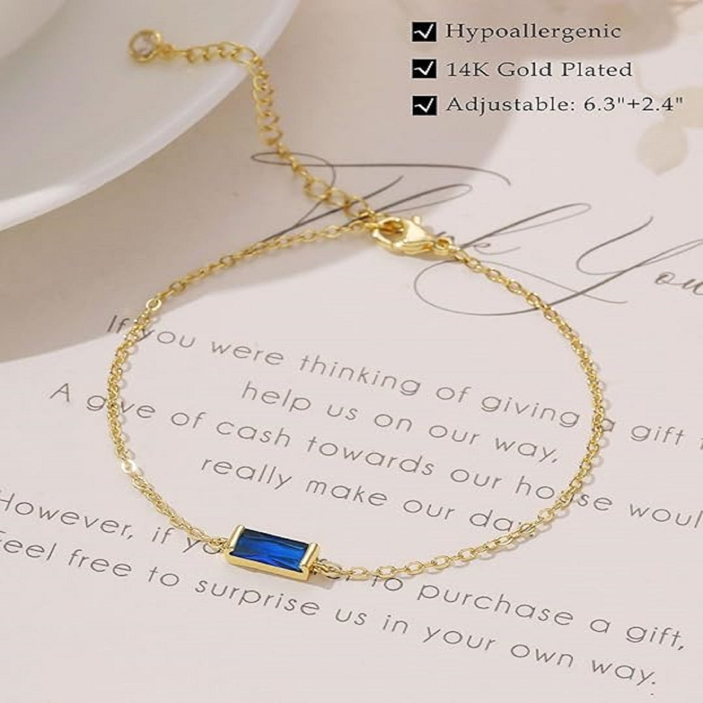 AEDAMURRA Birthstone Bracelets for Women Non Tarnish Trendy Dainty 14K Gold Plated