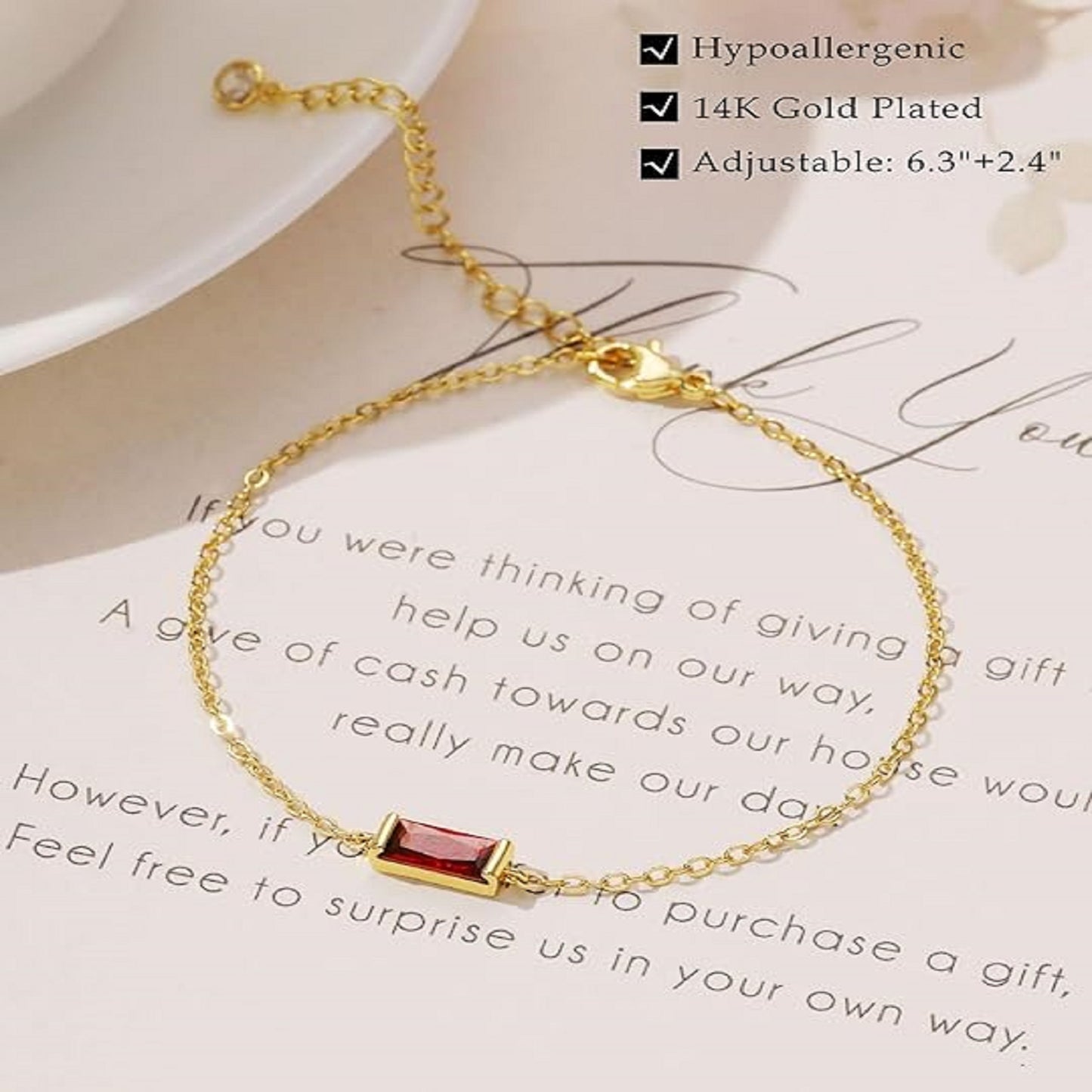 AEDAMURRA Birthstone Bracelets for Women Non Tarnish Trendy Dainty 14K Gold Plated