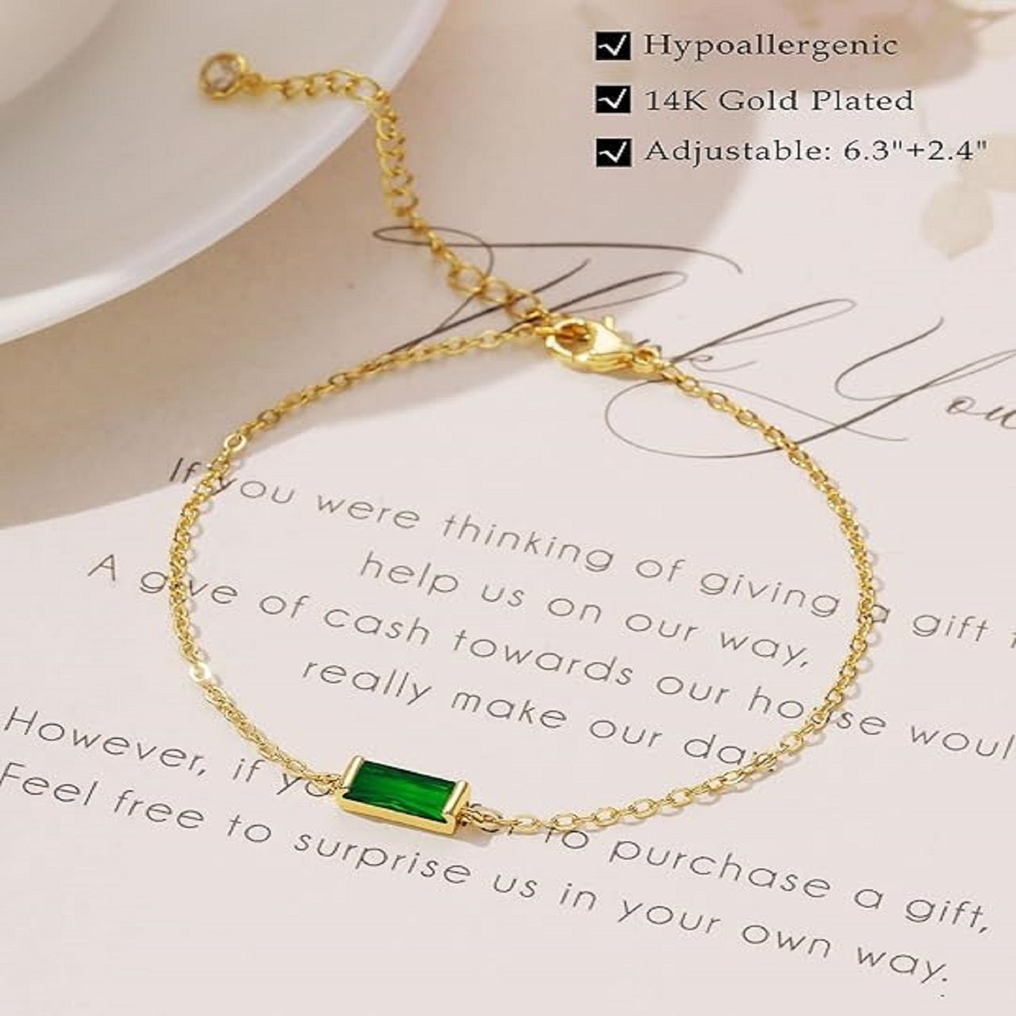 AEDAMURRA Birthstone Bracelets for Women Non Tarnish Trendy Dainty 14K Gold Plated