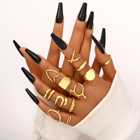 AEDAMURRA Plated Open Stacking Knuckle Ring, Adjustable Chunky Signet Rings